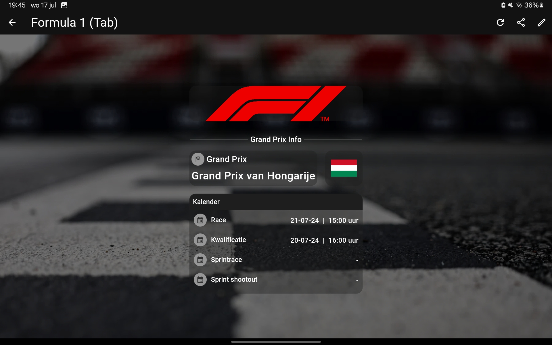 Eerstvolgende Formule 1 Grand Prix