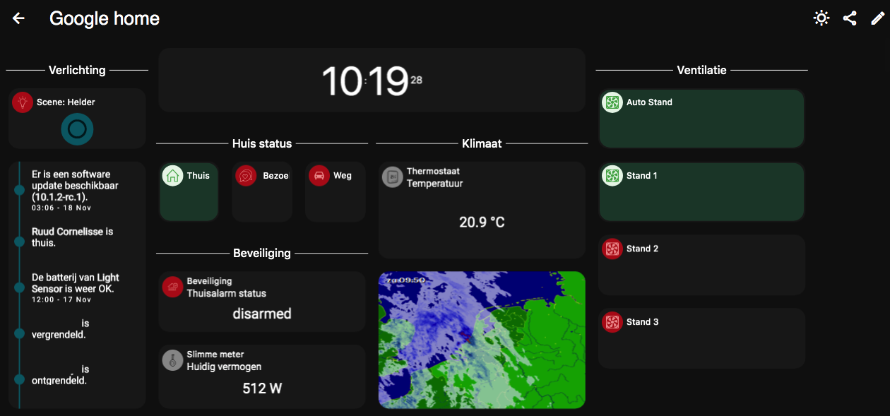 Dashbord op Google home